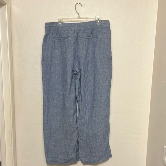 Athleta Retreat Linen Wide Leg Pants Blue Linen Pockets Boho Minimalist Coastal - Picture 7 of 16